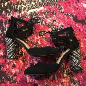 Closed toe lace up pumps with fun heel